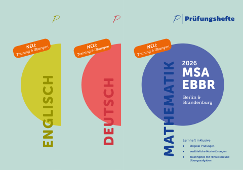 Cover der Prüfungshefte Berlin MSA Mathe, Deutsch und Englisch