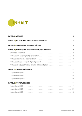 Realschulabschluss Englisch 2026 – Bayern – Inhaltsverzeichnis