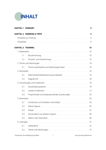 Hauptschule Mathe BW 2027 - Inhaltsverzeichnis