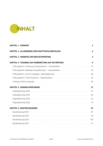 Prüfungsheft Hauptschulabschluss 2027 Hessen – Englisch - Inhaltsverzeichnis