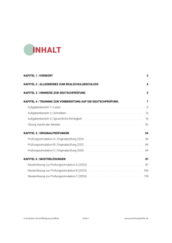 Prüfungsheft Realschule 2027 Hessen – Deutsch - Inhaltsverzeichnis