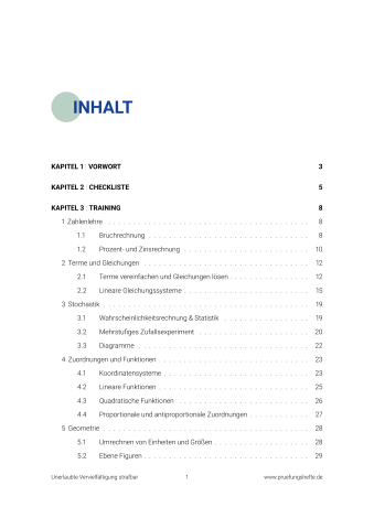 Prüfungsheft Realschule 2026 Hessen – Mathematik - Inhaltsverzeichnis