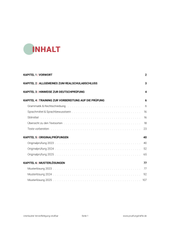 Realschule Deutsch 2026  – Bayern  – Inhaltsverzeichnis