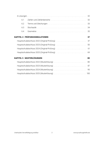 Hauptschule Mathematik 2026 – Hessen Inhaltsverzeichnis