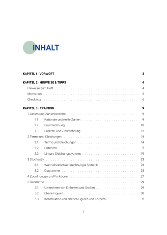 Hauptschule 10. Klasse Mathematik 2026 – Niedersachsen – Inhaltsverzeichnis