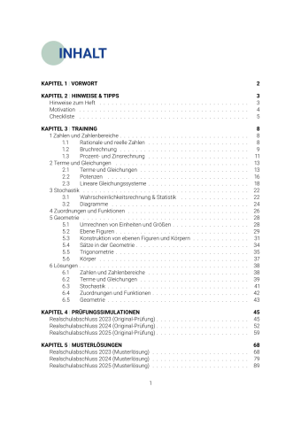 Realschule Mathematik 2026 – Sachsen – Inhaltsverzeichnis