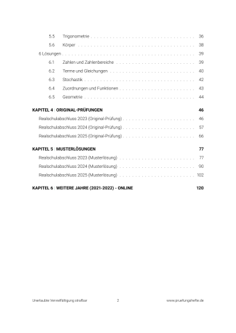Realschule Mathematik BW 2026 – Inhaltsverzeichnis