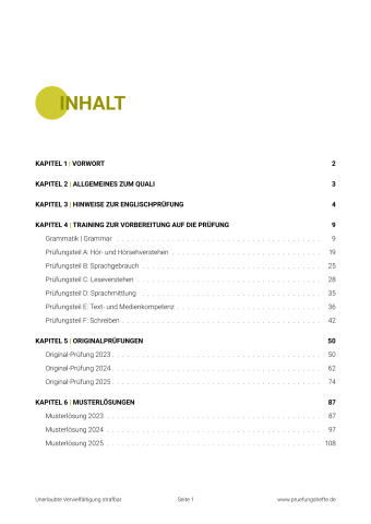 Quali Englisch 2026 – Bayern – Inhaltsverzeichnis