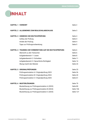 Realschule Deutsch 2026 – Hessen – Inhaltsverzeichnis