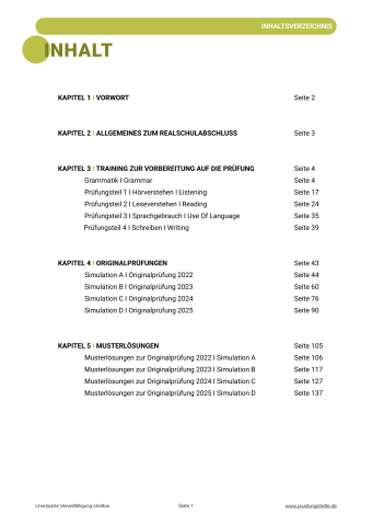 Realschule Englisch 2026 – Hessen – Inhaltsverzeichnis