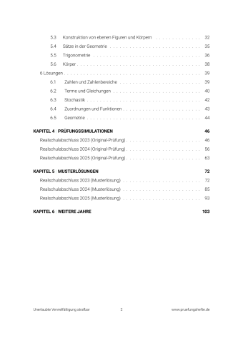 Realschule Mathematik 2026 – Hessen – Inhaltsverzeichnis