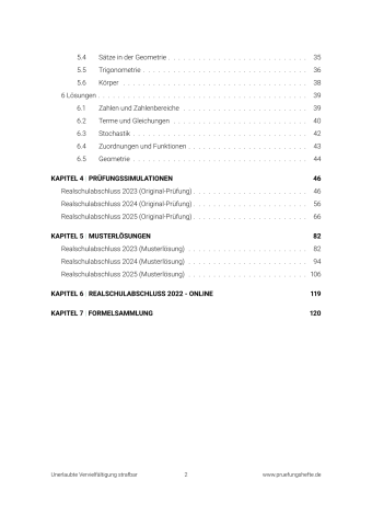 Realschule Mathematik 2026 – Niedersachsen – Inhaltsverzeichnis