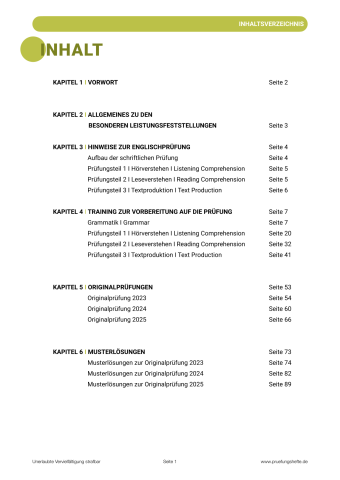 BLF Englisch 2026 – Sachsen – Inhaltsverzeichnis