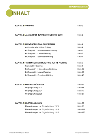 Realschule Englisch 2026 – Sachsen – Inhaltsverzeichnis