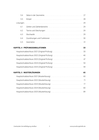 Hauptschule Mathematik 2026 – Thüringen – Inhaltsverzeichnis