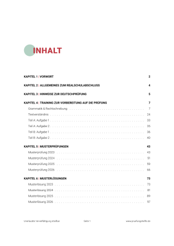 Prüfungsheft Realschule 2027 BW – Deutsch - Inhaltsverzeichnis