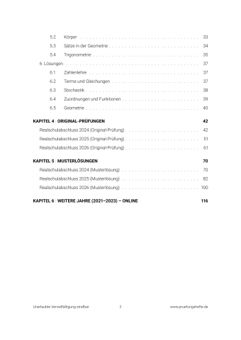 Prüfungsheft Realschule 2027 BW – Mathematik - Inhaltsverzeichnis