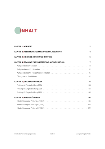 Prüfungsheft Hauptschulabschluss 2027 Hessen – Deutsch - Inhaltsverzeichnis