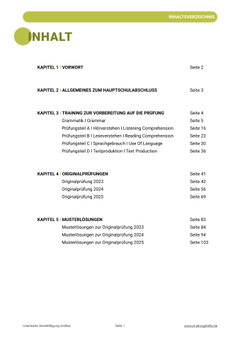 Inhaltsverzeichnis Hessen Hauptschule Englisch 2026
